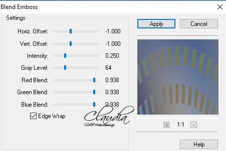 Instellingen filter FM Tile Tools - Blend Emboss