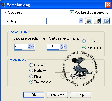 Instellingen voor verschuiving