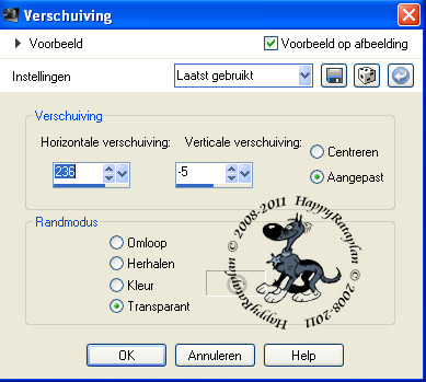 Instellingen voor verschuiving