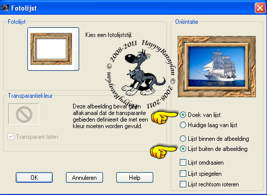 Instellingen voor de fotolijst