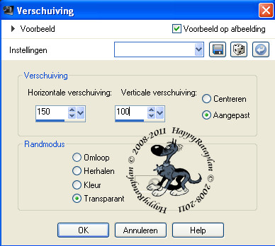 Instellingen voor verschuiving