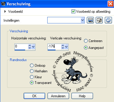 Instellingen voor verschuiving