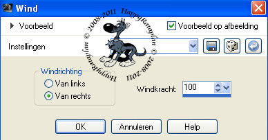 Instelling vervormingseffect wind