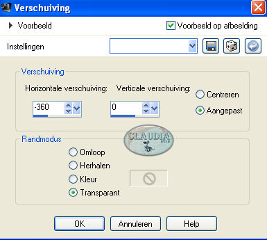 Instellingen Afbeeldingseffect - Verschuiving