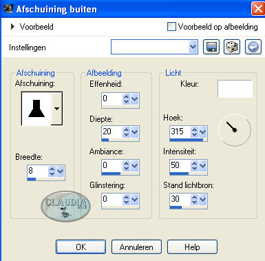 Instellingen 3D Effect - Afschuining binnen