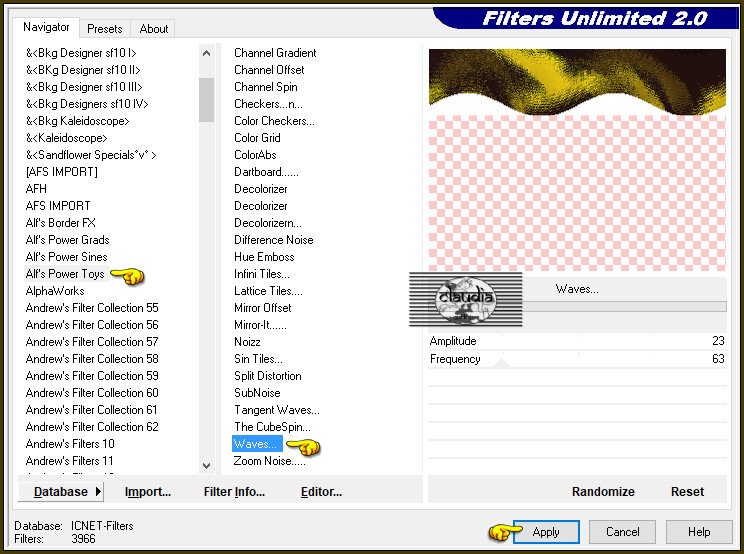 Effecten - Insteekfilters - <I.C.NET Software> - Filters Unlimited 2.0 - Alf's Power Toys - Waves