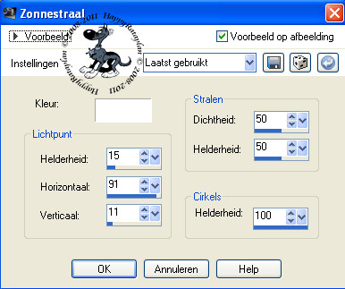 Instellingen zonnestraal