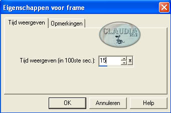 Instelling eigenschappen voor frame
