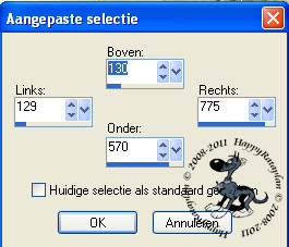 Instellingen aangepaste selectie