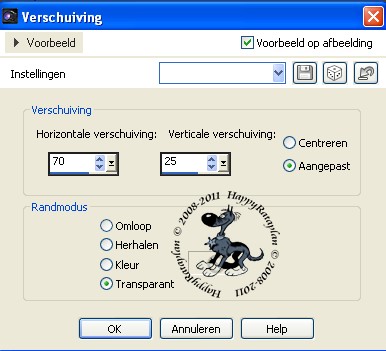 Instellingen voor verschuiving