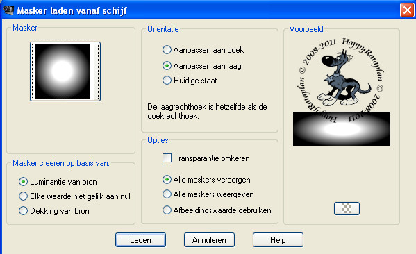 Instellingen voor het masker