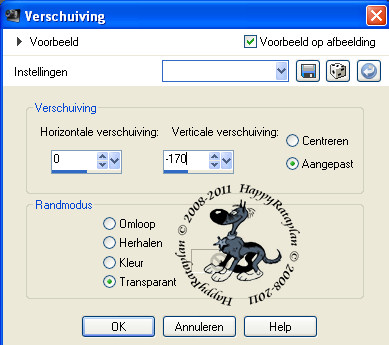 Instellingen voor verschuiving