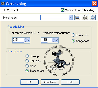 Instellingen voor verschuiving