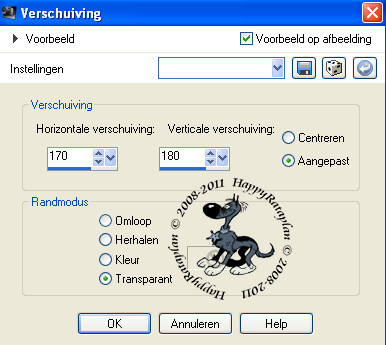 Instellingen voor verschuiving