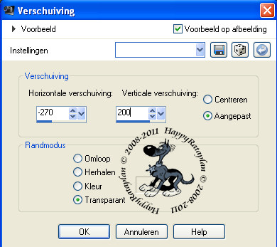 Instellingen voor verschuiving