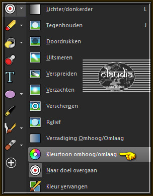Activeer het gereedschap "Kleurtoon omhoog/omlaag" met deze instellingen :