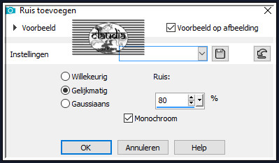 Aanpassen - Ruis toevoegen/verwijderen - Ruis toevoegen : (= Grofkorreligheid)