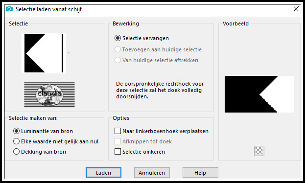 Selecties - Selectie laden/opslaan - Selectie laden vanaf schijf : sel 1