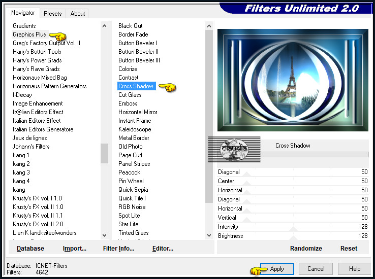 Effecten - Insteekfilters - <I.C.NET Software> - Filters Unlimited 2.0 - Graphics Plus - Cross Shadow :