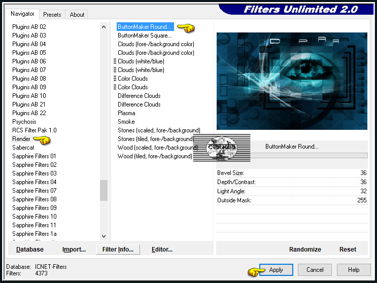 Effecten - Insteekfilters - <I.C.NET Software> - Filters Unlimited 2.0 - Render - ButtonMaker Round