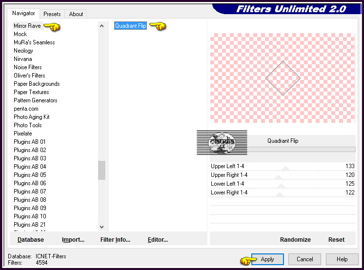 Effecten - Insteekfilters - <I.C.NET Software> - Filters Unlimited 2.0 - Mirror Rave - Quadrant Flip