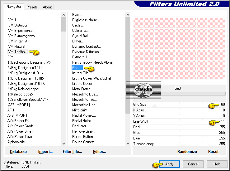 Effecten - Insteekfilters - <I.C.NET Software> - Filters Unlimited 2.0 - VM Toolbox - Grid 