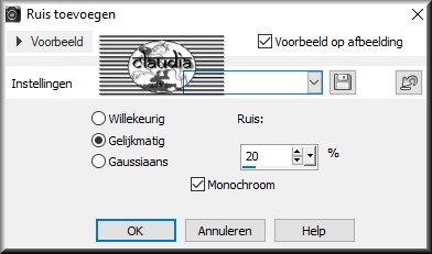 Aanpassen - Ruis toevoegen/verwijderen - Ruis toevoegen : (= grofkorreligheid)