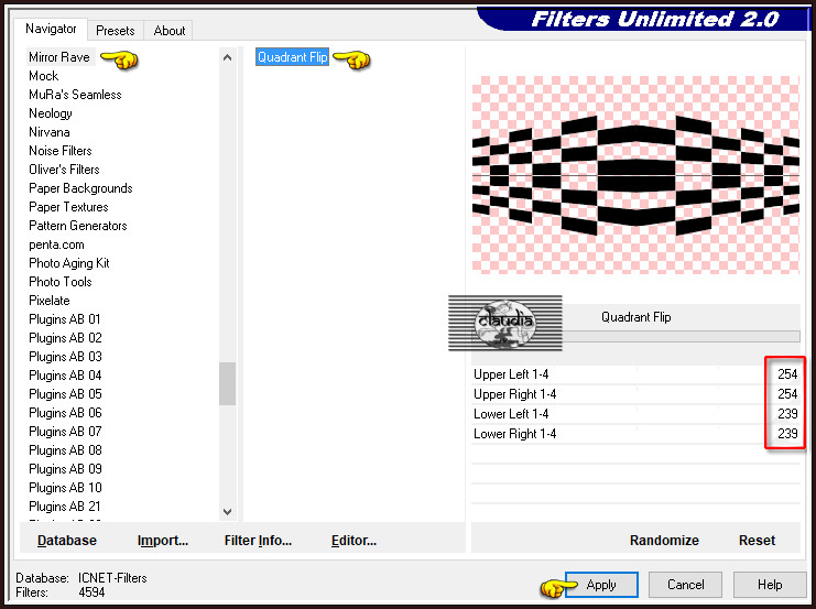 Effecten - Insteekfilters - <I.C.NET Software> - Filters Unlimited 2.0 - Mirror Rave - Quadrant Flip