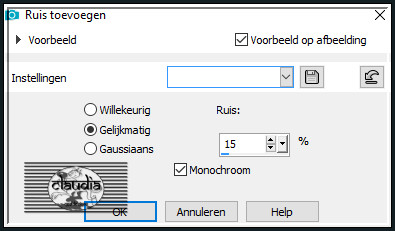 Aanpassen - Ruis toevoegen/verwijderen - Ruis toevoegen : (= Grofkorreligheid)