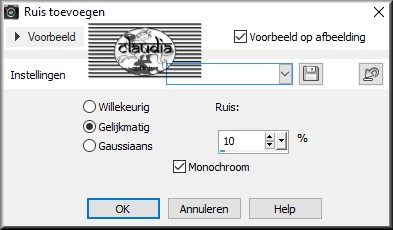 Aanpassen - Ruis toevoegen /verwijderen - Ruis toevoegen : (=grofkorreligheid)