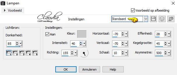 Instellingen Belichtingseffect - Lampen