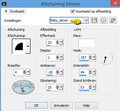 Instellingen 3D Effect - Afschuining binnen : Preset_InnerBevel_Baby_aliciar