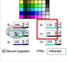 Noteer de getallen die naast de letters K en V staan