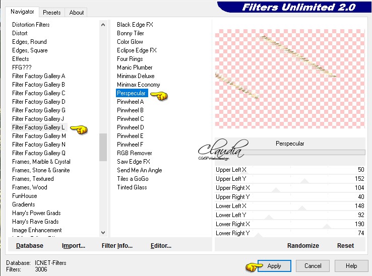 Instellingen filter Filter Factory Gallery L - Perspecular