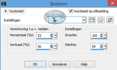 Instellingen Vervormingseffect - Bolvorm