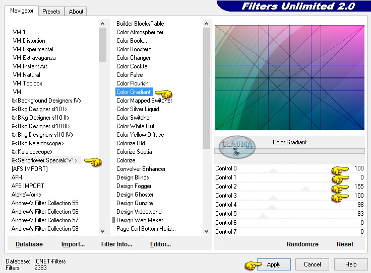 Instellingen filter Sandflowers Specials °v° - Color Gradiant