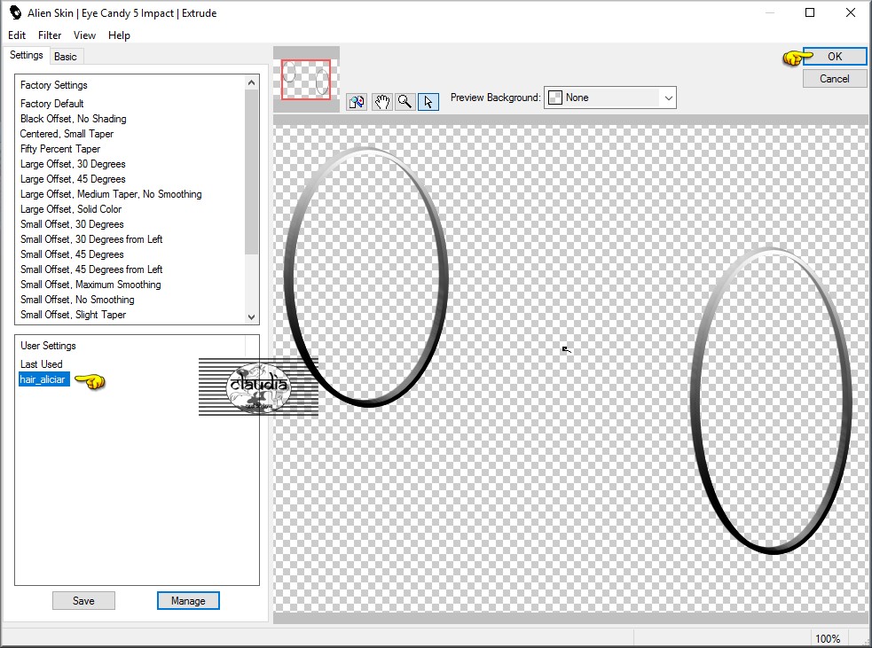 Instellingen filter Eye Candy 5 : Impact - Extrude