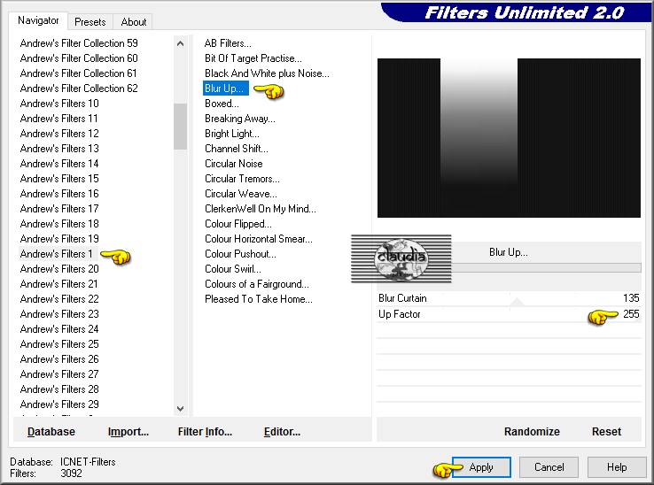 Instellingen filter Andrew's Filters 1 - Blur Up