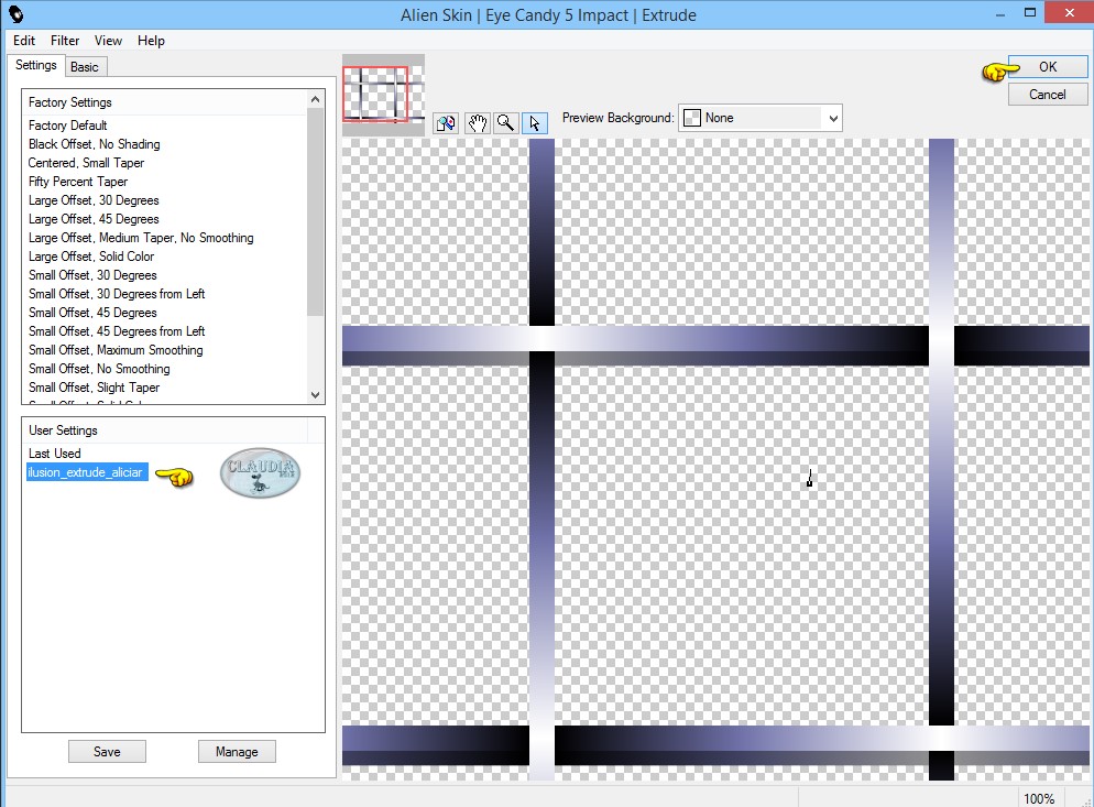 Instellingen filter : Eye Candy 5 : Impact - Extrude