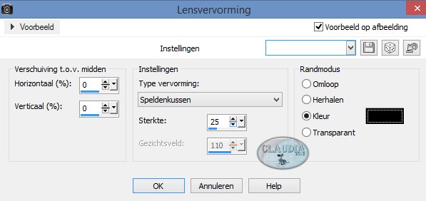 Instellingen Lensvervorming