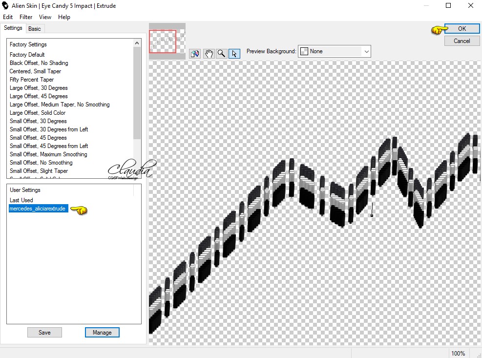 Instellingen filter Eye Candy 5 : Impact - Extrude