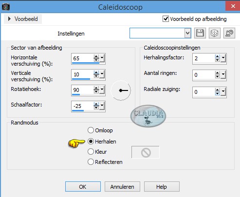 Instellingen Reflectie effect - Caleidoscoop