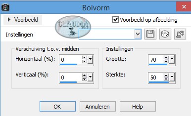 Instellingen Vervormingseffect - Bolvorm 