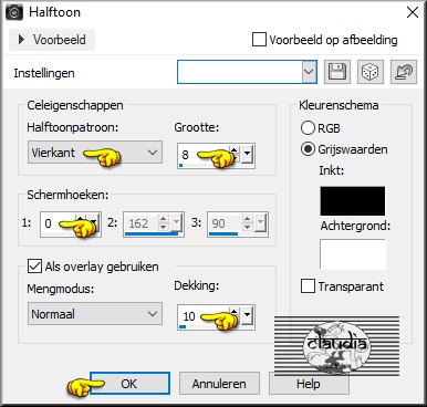 Instellingen Halftoon