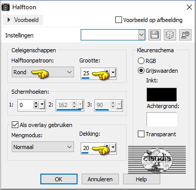 Instellingen Halftoon