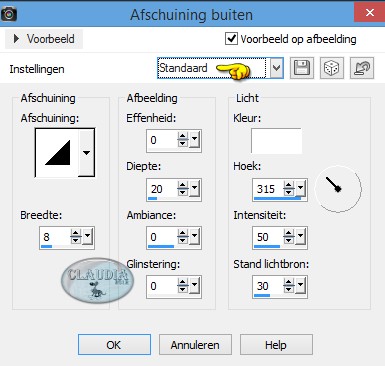 Instellingen 3D Effect - Afschuining buiten