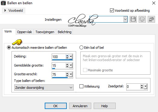 Instellingen Ballen en bellen