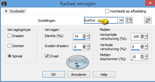 Instellingen Radiaal vervagen