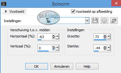 Instellingen Vervormingseffect - Bolvorm