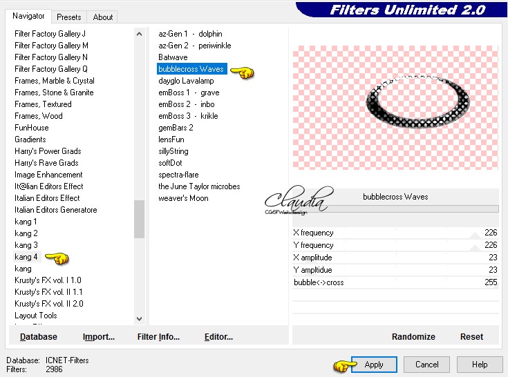 Instellingen filter Kang 4 - bubblecross Waves